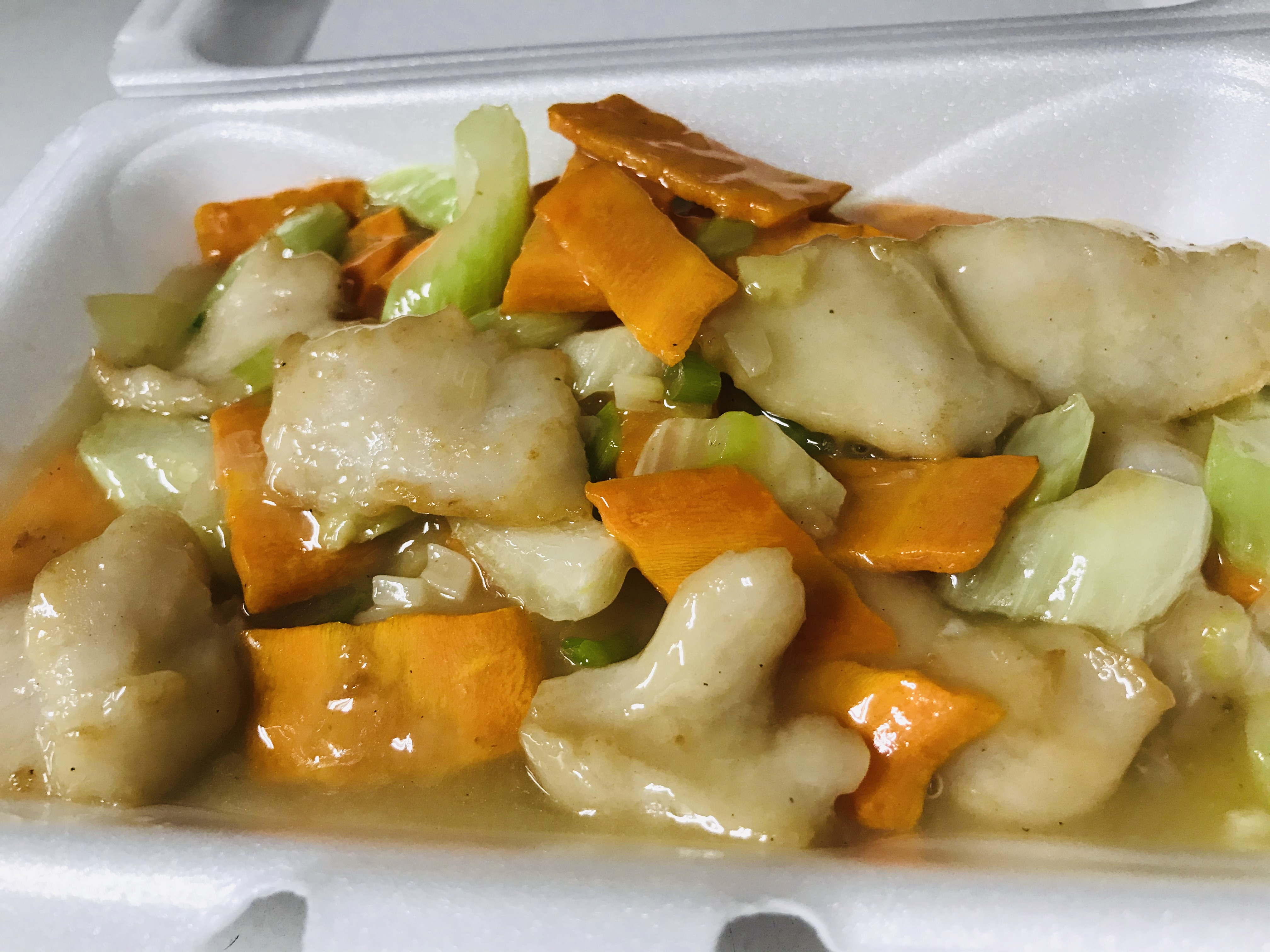 Order Sliced Fish and Vegetable in White Sauce over Rice Special food online from Golden Wok store, Indianapolis on bringmethat.com