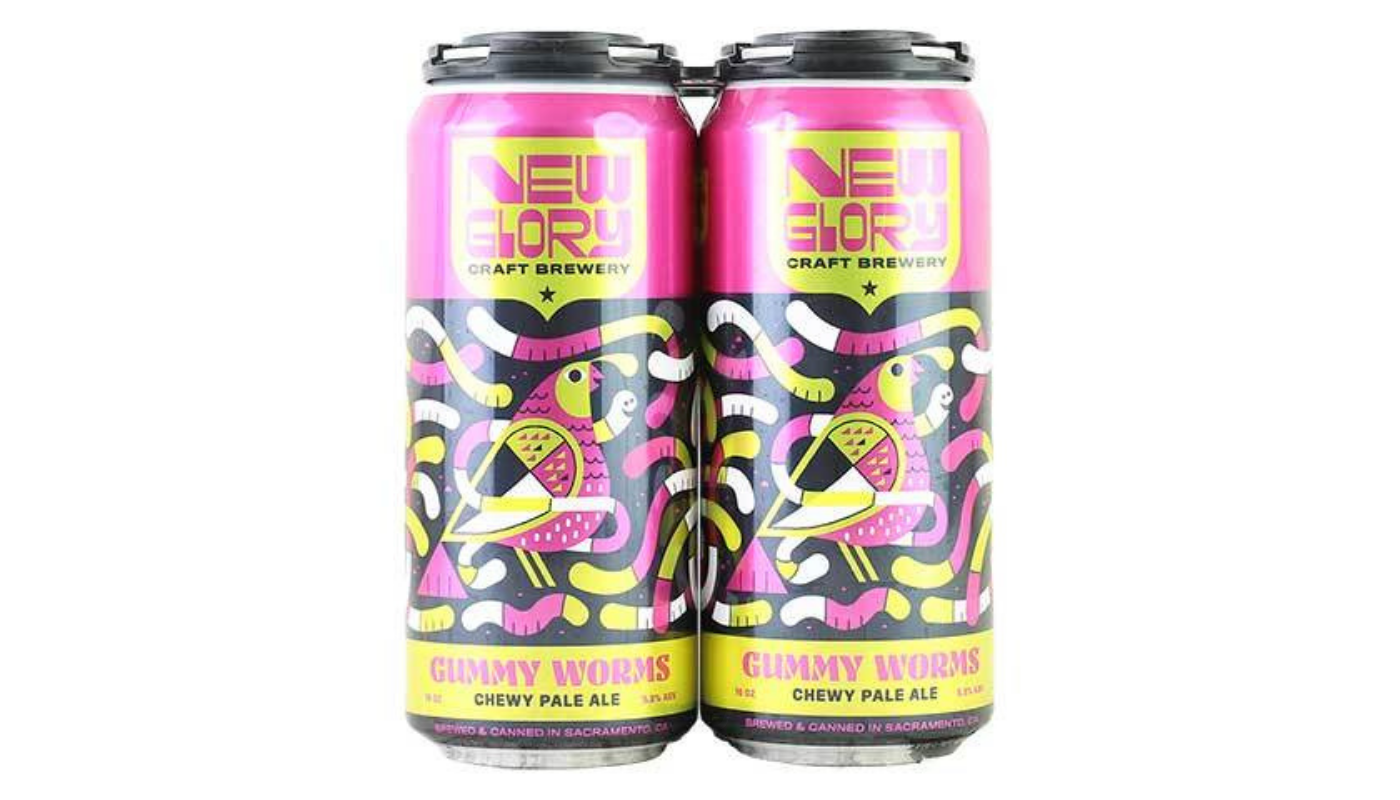 Order New Glory Gummy Worms Hazy Pale Ale 4 Pack 16 oz Cans 5.8% ABV food online from Dimension Liquor store, Lake Forest on bringmethat.com