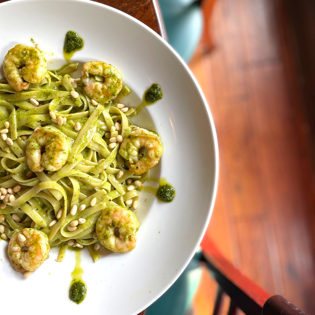 Order Shrimp and Pesto Pasta food online from Chambers 19 Restaurant store, Doylestown on bringmethat.com