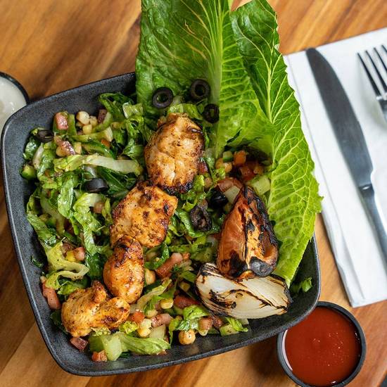 Order Chicken Kabob Over Salad food online from Abu Omar Halal store, Houston on bringmethat.com
