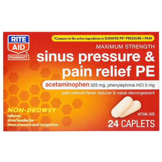 Order Rite Aid Sinus Pressure & Pain Relief PE Caplets Maximum Strength (24 ct) food online from Rite Aid store, PITTSBURGH on bringmethat.com
