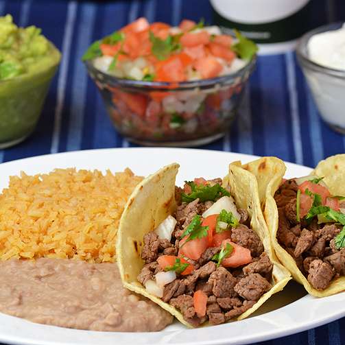 Order 8.  Two Carne Asada Tacos Combo food online from Federico Mexican Food store, Scottsdale on bringmethat.com