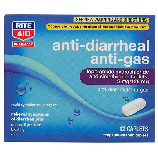 Order Rite Aid Anti Diarrheal Anti Gas Caplets 2mg (12 ct) food online from Rite Aid store, BUTLER on bringmethat.com