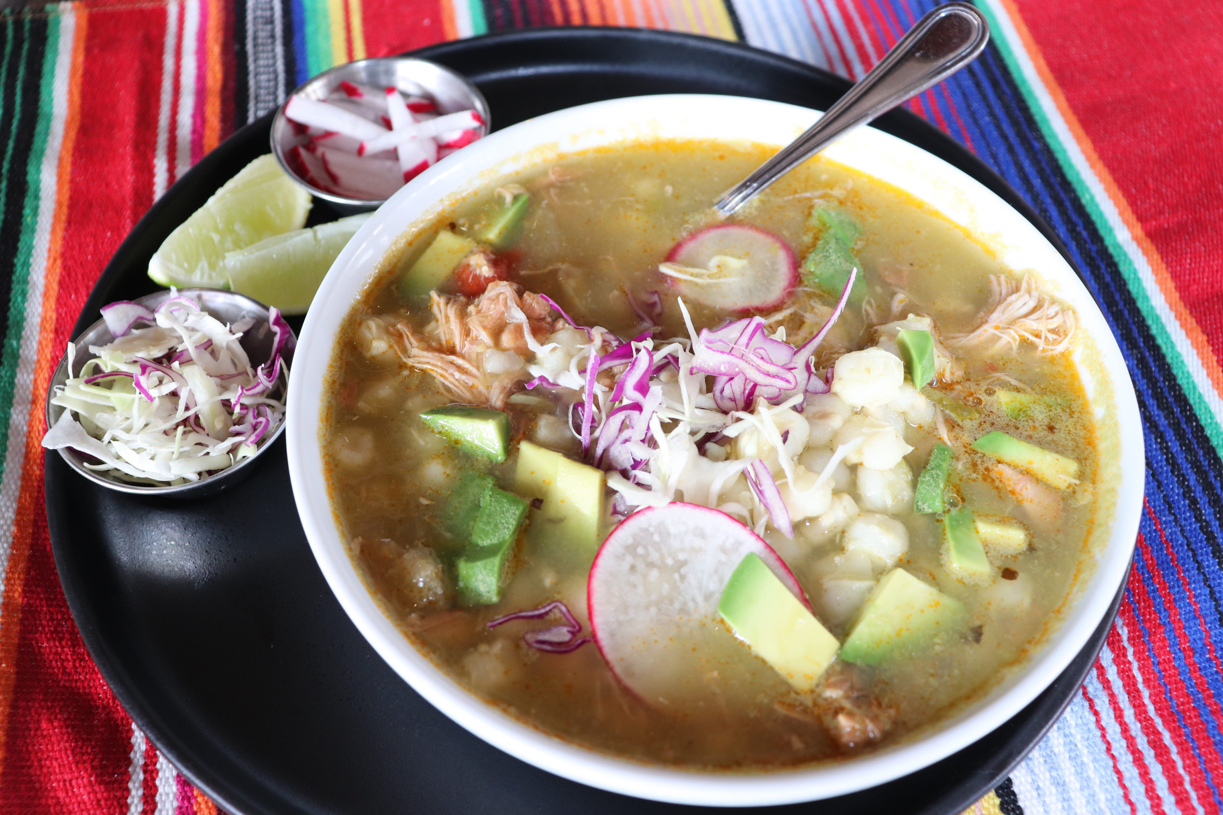 Order Verde Pollo Pozole food online from Little Onion Mexican Restaurant store, Santa Ana on bringmethat.com