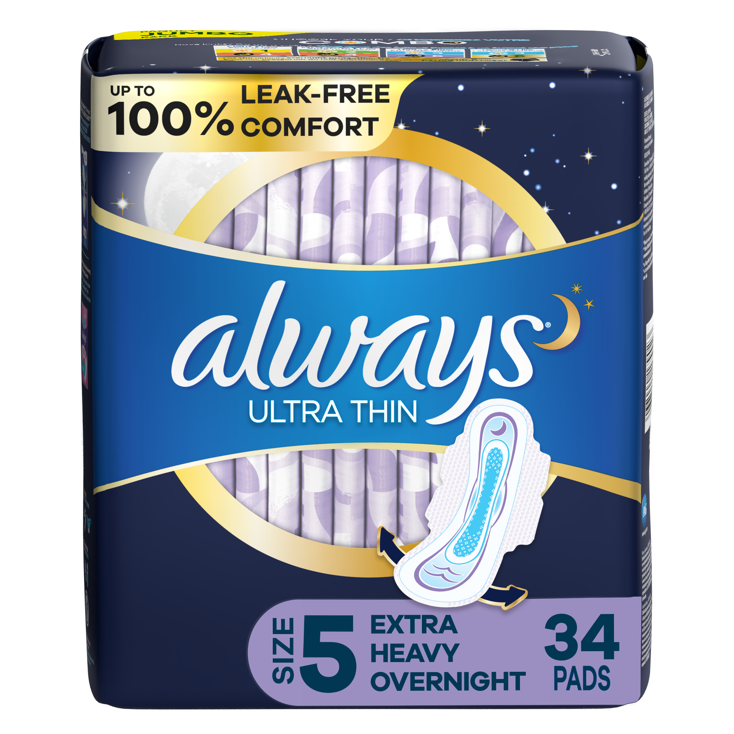 Order Always Ultra Thin Overnight Pads with Wings - Unscented, 34 ct food online from Rite Aid store, MILLER PLACE on bringmethat.com