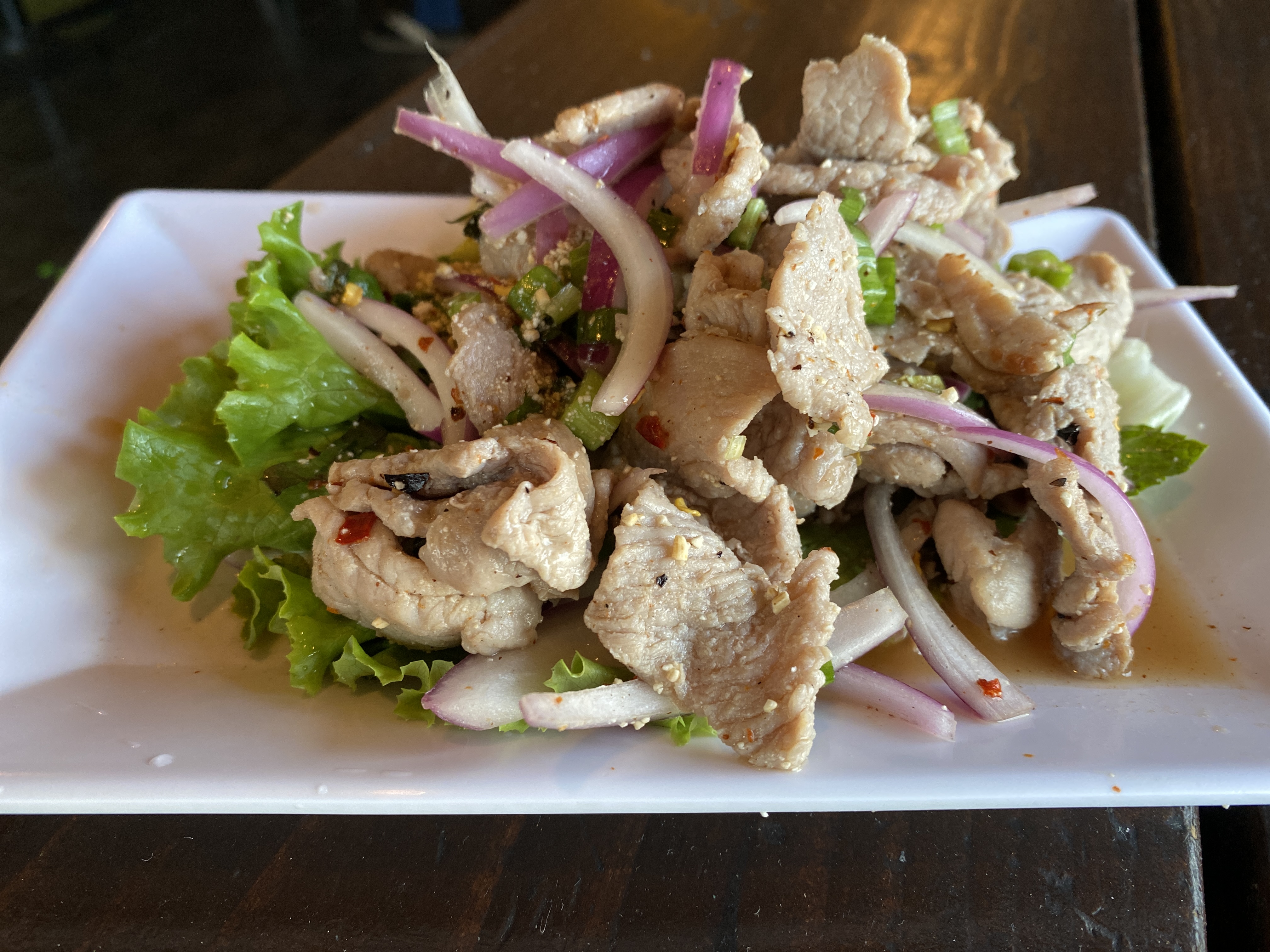 Order 21. Nam Tok Pork Salad food online from Boran thai restaurant store, Los Angeles on bringmethat.com