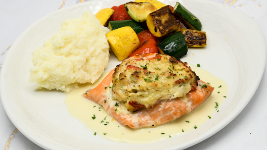 Order Crab and Shrimp Stuffed Salmon food online from McCormick & Schmick's store, Charlotte on bringmethat.com