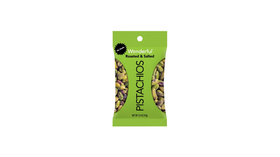 Order Wonderful Pistachios Roasted & Shelled 2.5 oz food online from Rebel store, Las Vegas on bringmethat.com