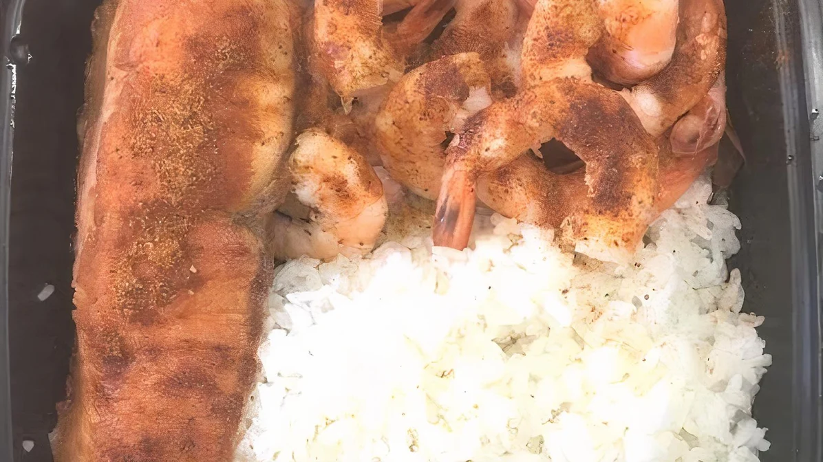 Order 1 Salmon, Rice and Shrimps  food online from Lee Family Deli store, Camden on bringmethat.com