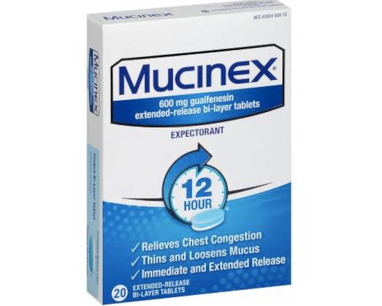 Order Mucinex Expectorant 12hr 20 ct food online from McLean Ave Pharmacy store, Yonkers on bringmethat.com