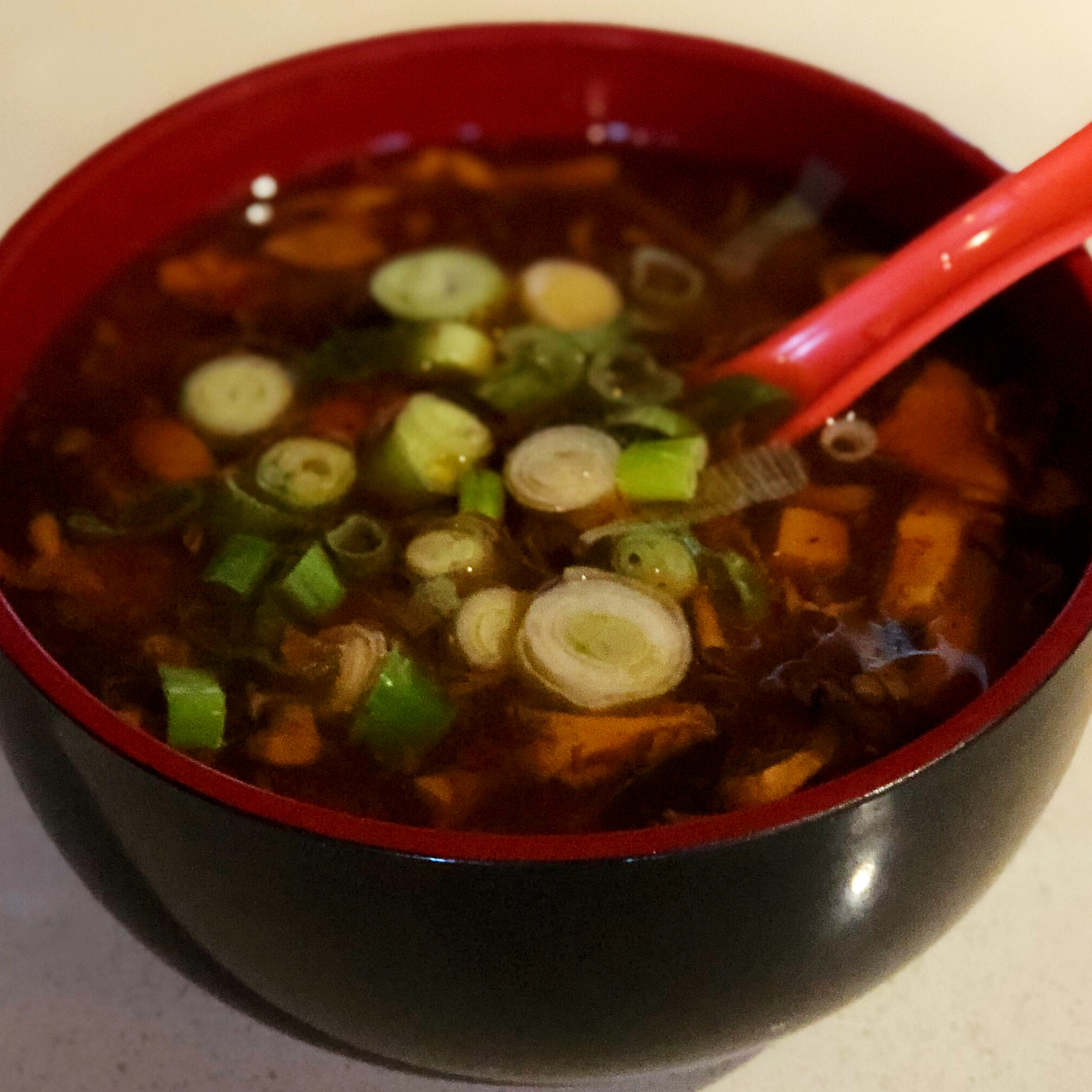 Order 17. Hot and Sour Soup food online from Happy Wok Asian Corner store, Elmwood Park on bringmethat.com