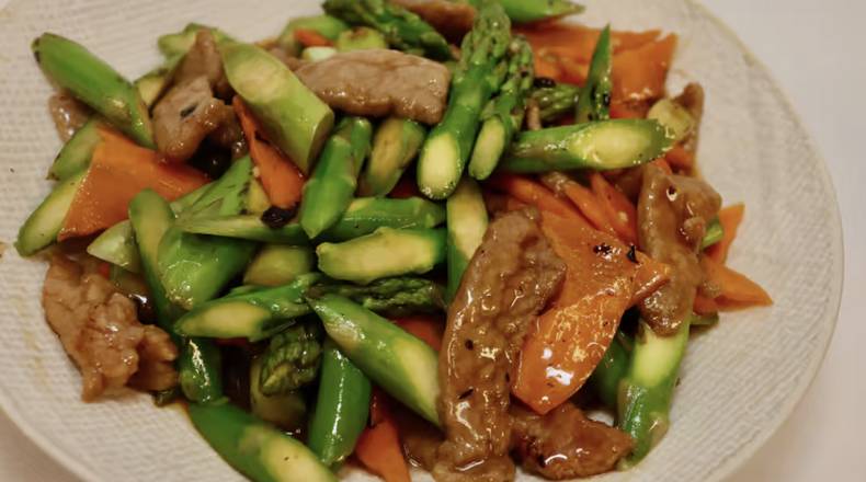 Order Asparagus Beef food online from King Chuan Restaurant store, San Carlos on bringmethat.com
