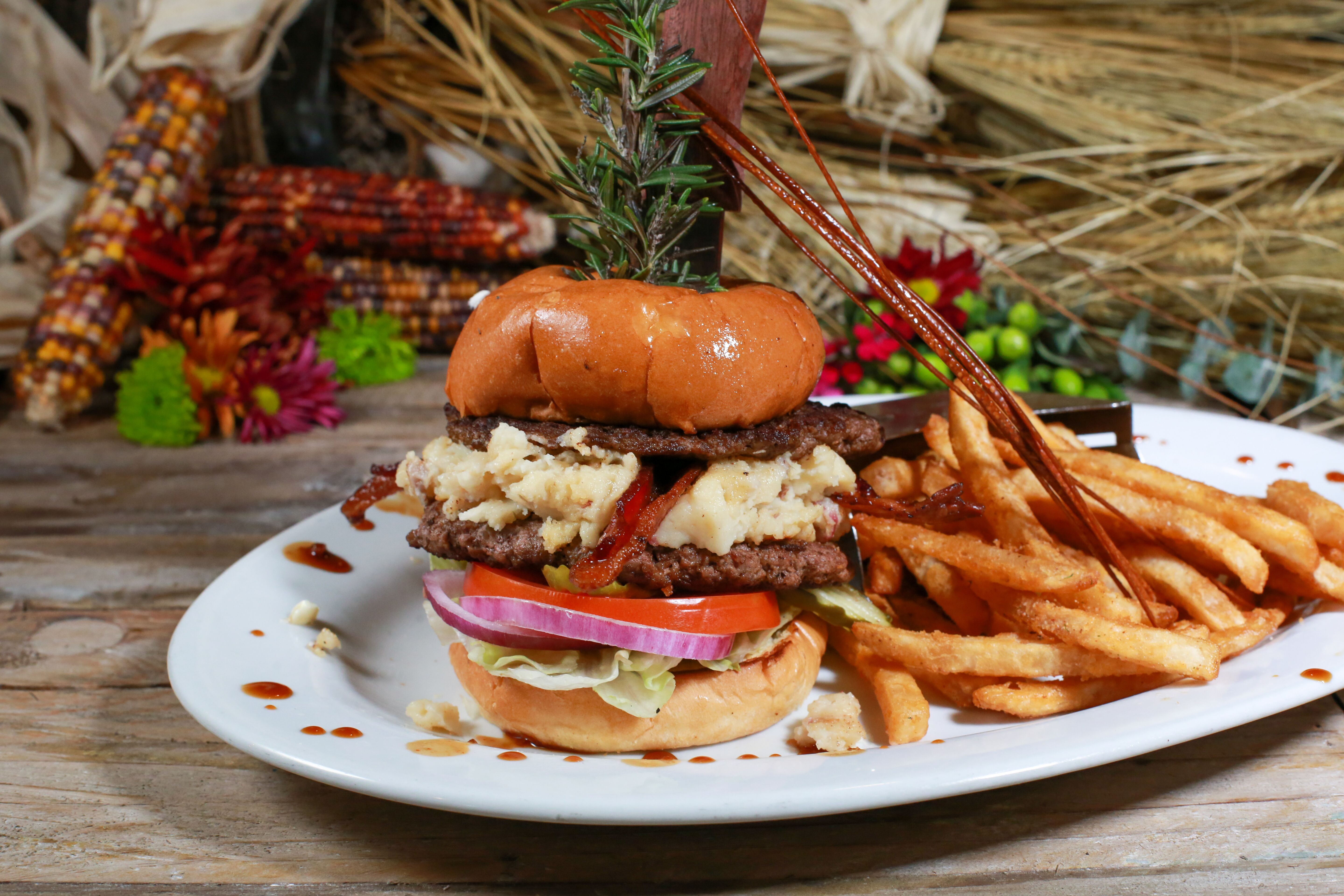 Order #3. Hickory Smoked Bacon & Mashed Potato Burger food online from Hash House A Go Go store, Henderson on bringmethat.com