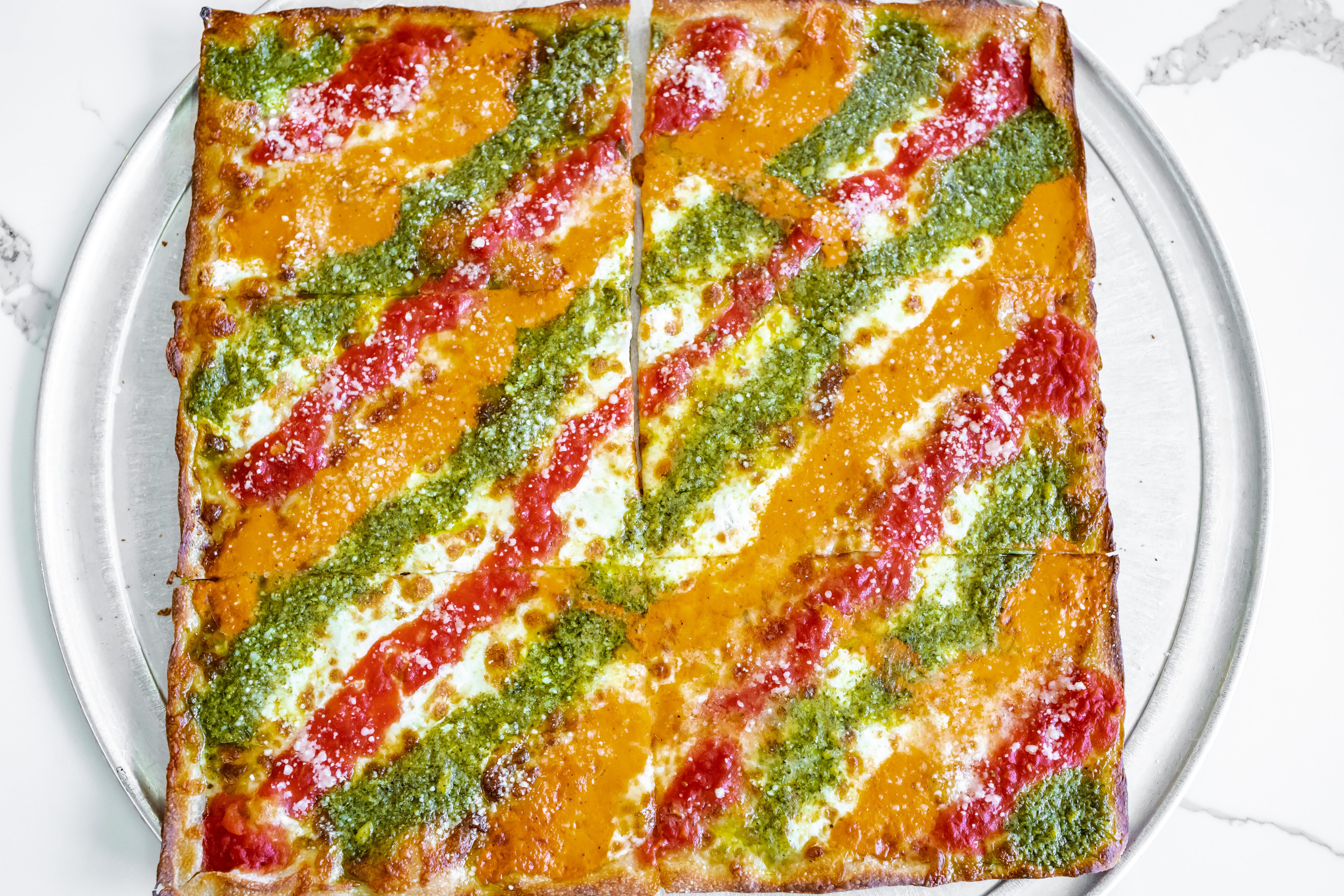 Order Tri Color Pizza - 12" food online from Carmine's Pizzeria store, Brooklyn on bringmethat.com