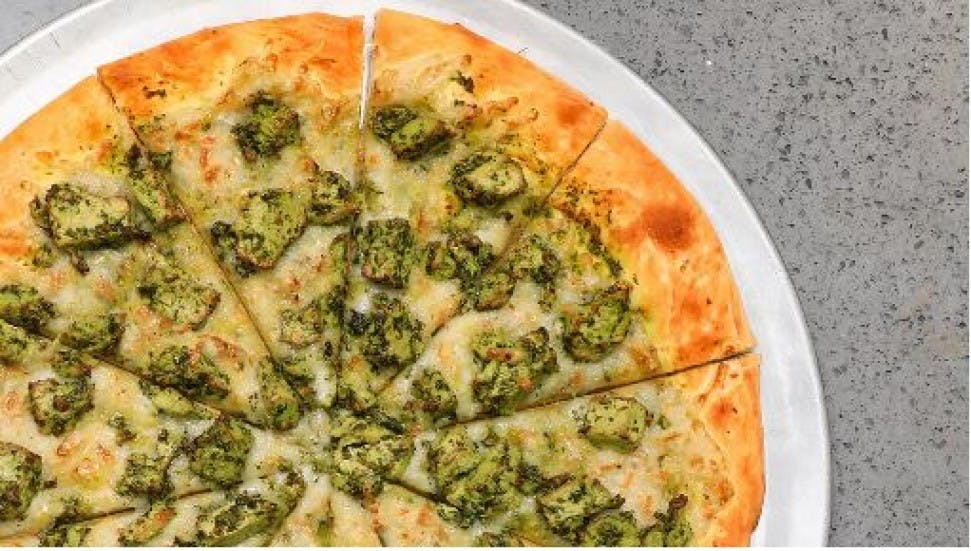 Order Chicken Pesto Pizza(Plant Based) - Personal 7" food online from Pizzeria Halt store, Modesto on bringmethat.com