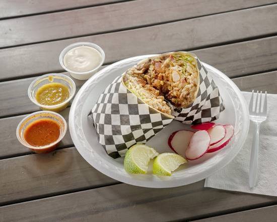 Order Mar y Tierra Burrito food online from Baja Cali Fish & Tacos store, Pasadena on bringmethat.com