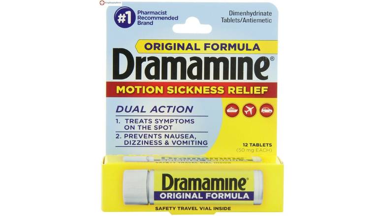 Order Dramamine Tablet - 12 Count food online from Route 7 Food Mart store, Norwalk on bringmethat.com
