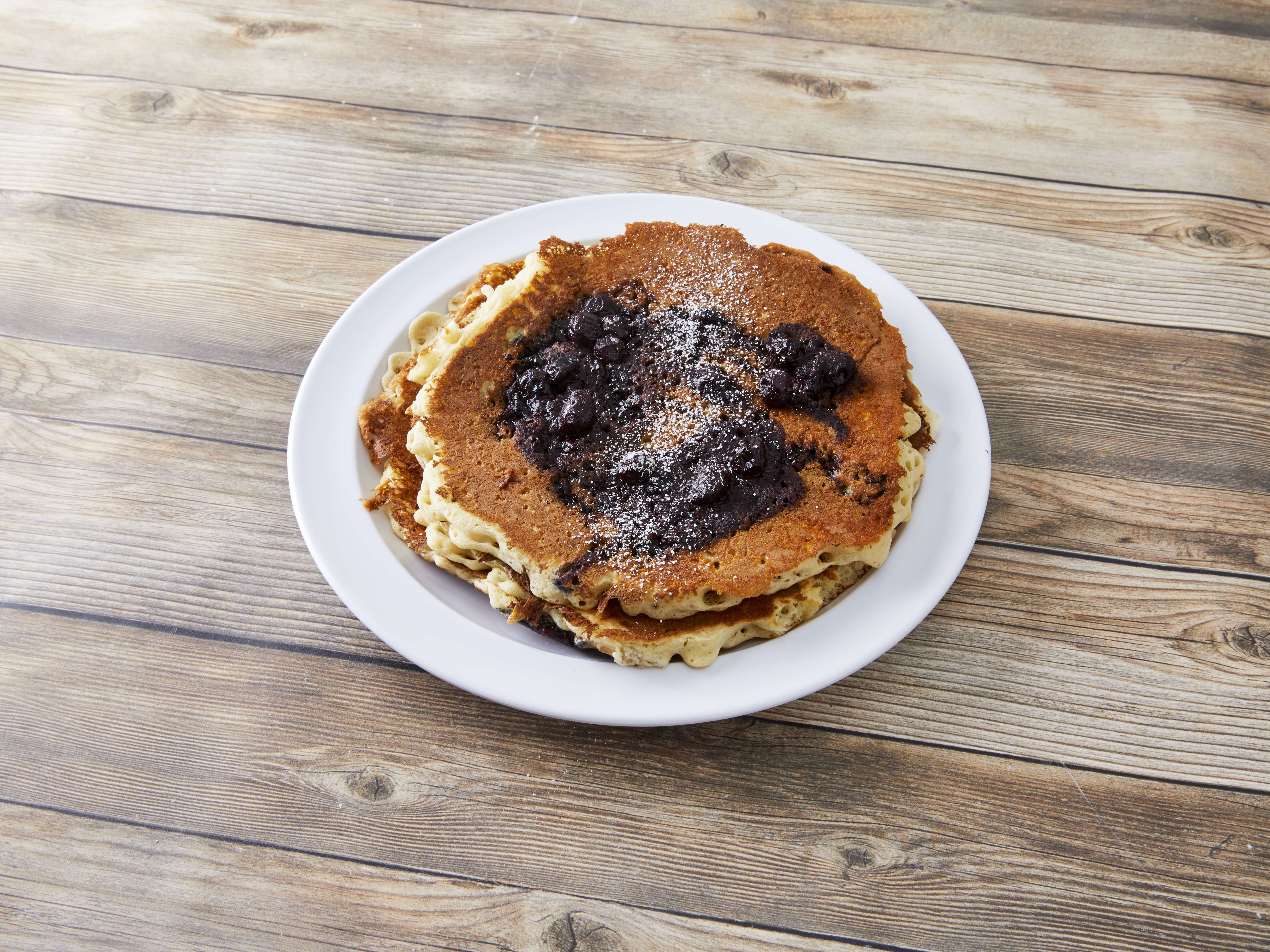 Order Blueberry Buttermilk Pancakes food online from Hashbrowns on Wells store, Chicago on bringmethat.com