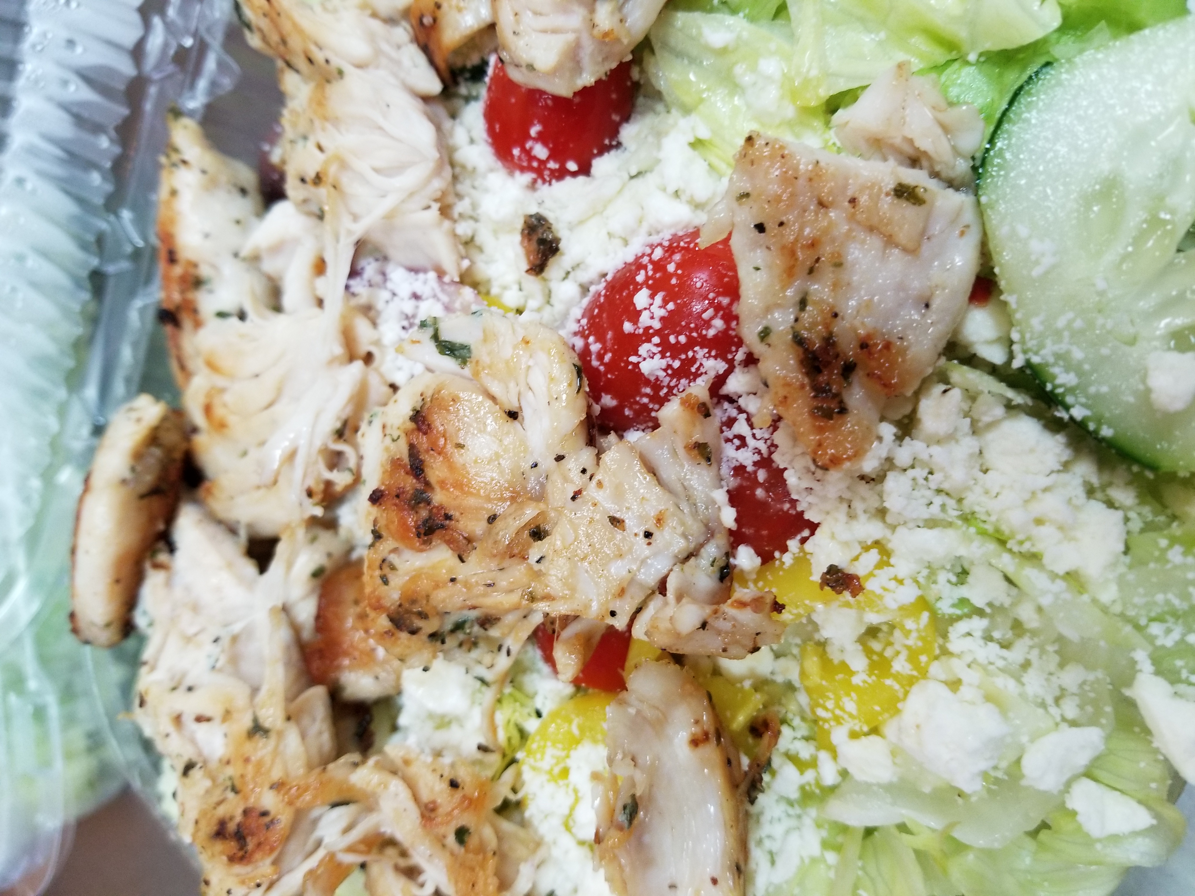 Order Greek Salad with Grilled Chicken food online from Pizzeria Gusto store, Providence on bringmethat.com