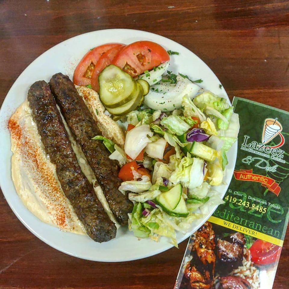 Order #15 Kafta Kabob Plate food online from Lazeez Mediterranean Cuisine & Deli store, Toledo on bringmethat.com