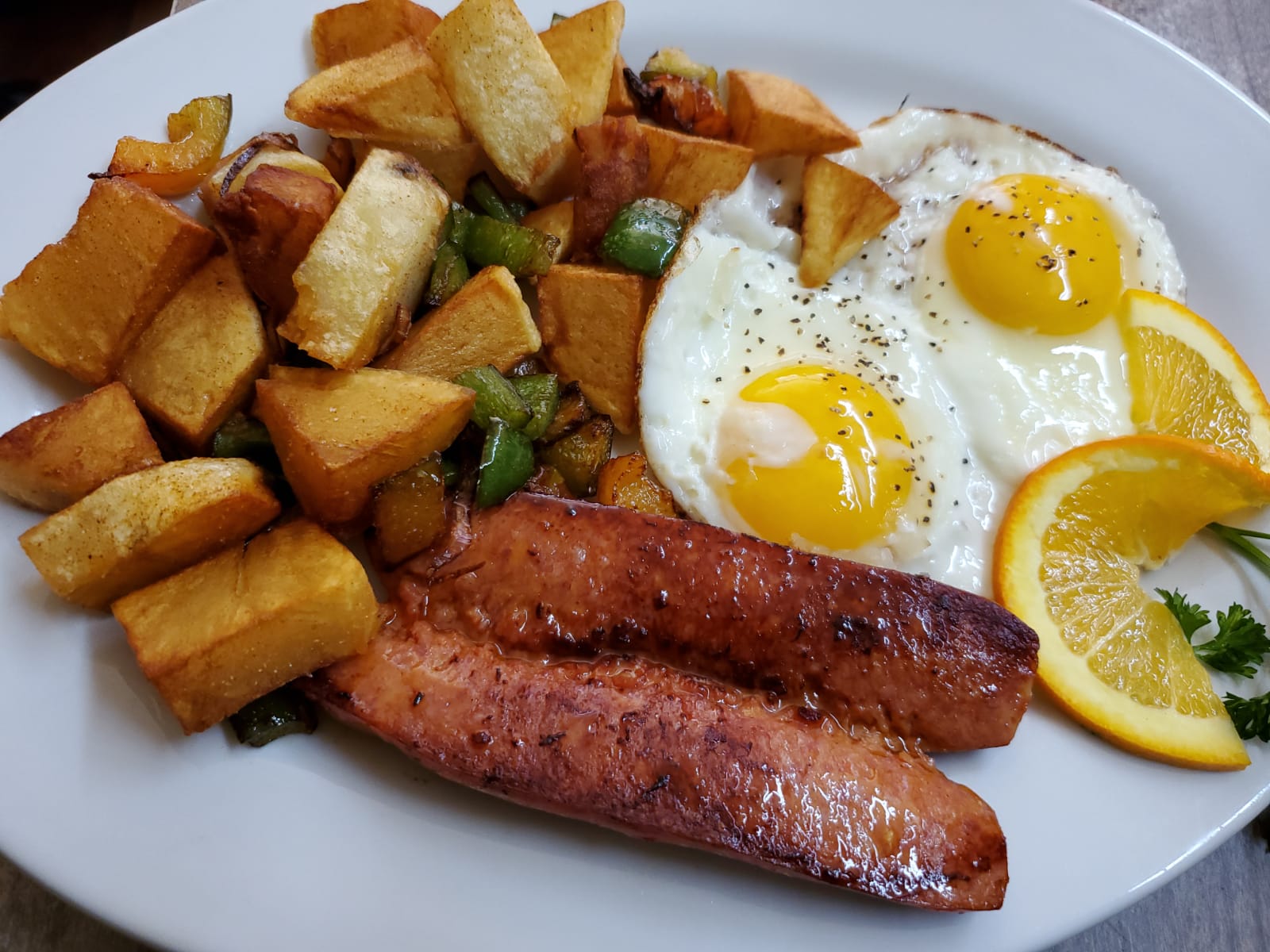 Order Spicy Sausage and 2 Eggs food online from Monte Carlo Cafe store, Los Angeles on bringmethat.com