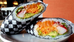Order 1. Salmon Burrito food online from Ninja Cafe store, High Point on bringmethat.com