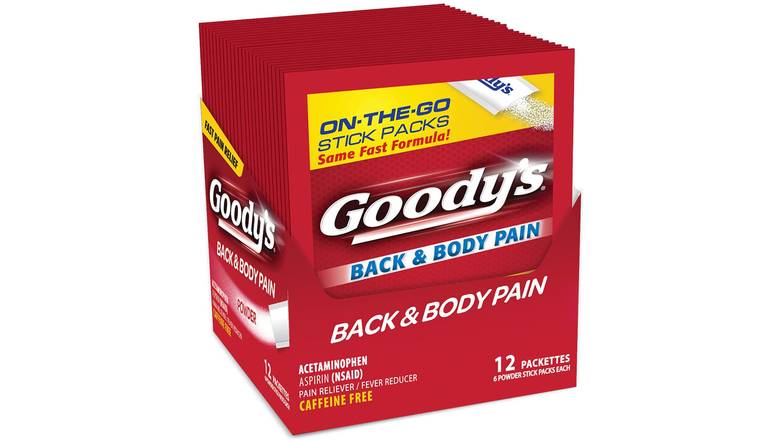 Order Goody'S Back And Body Pain Relief Powder, 6 Powder Sticks, 12 Pack food online from Red Roof Market store, Lafollette on bringmethat.com