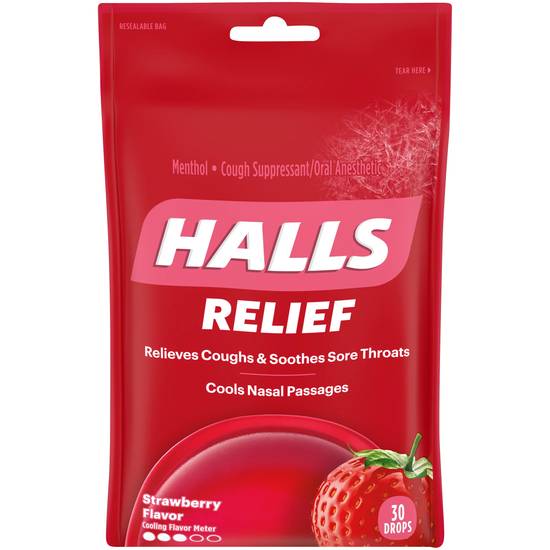Order Halls Cough Drops Strawberry-9 Drops food online from Pepack Sunoco store, Peapack on bringmethat.com
