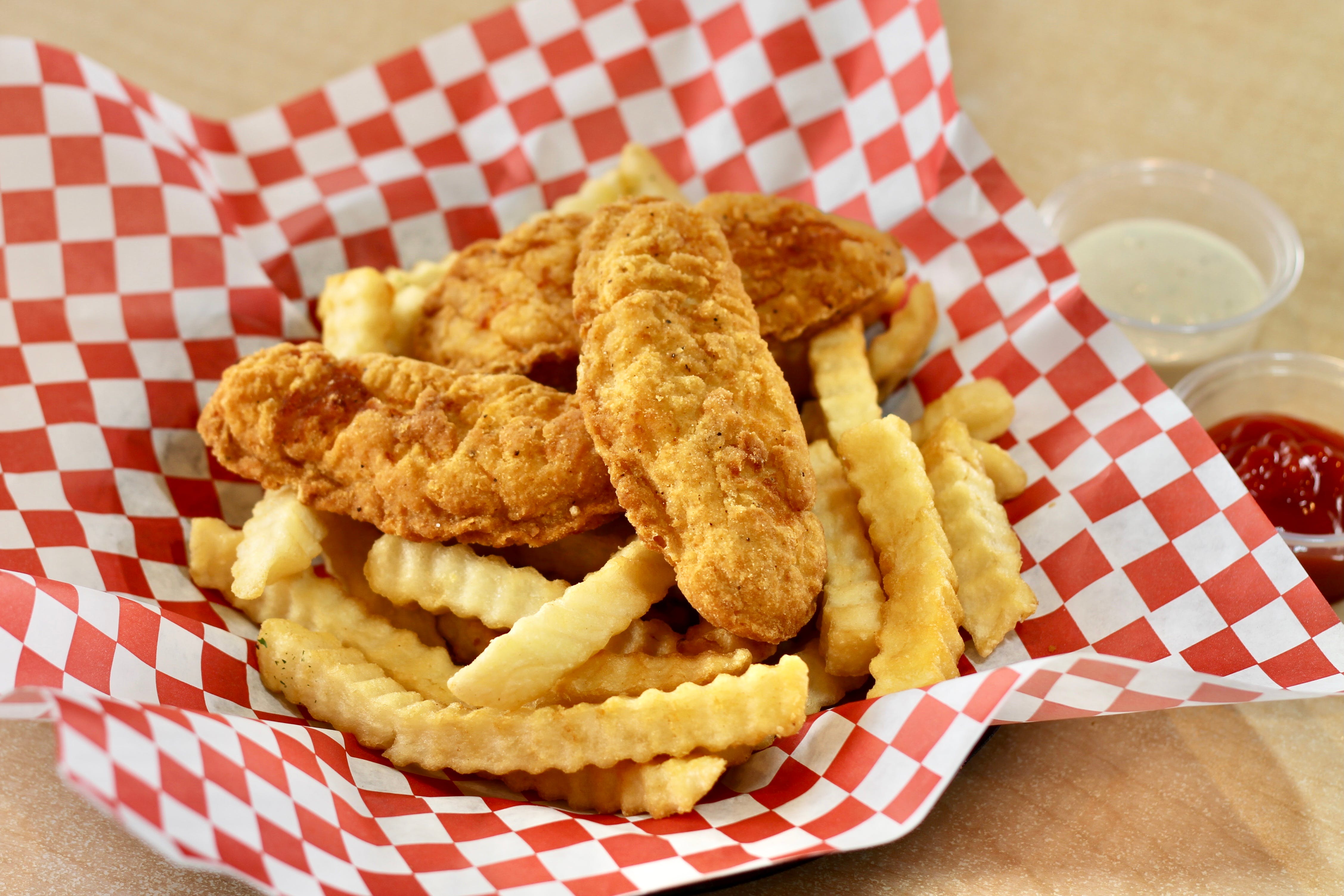 Order Chicken Strips & Crinkle Fries - 3 Pieces food online from California Pizza Place store, Anaheim on bringmethat.com