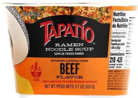 Order Tapatio Ramen Noodle Soup, Beef Flavor  3.7 oz food online from Pit Stop Liquor Mart store, El Monte on bringmethat.com