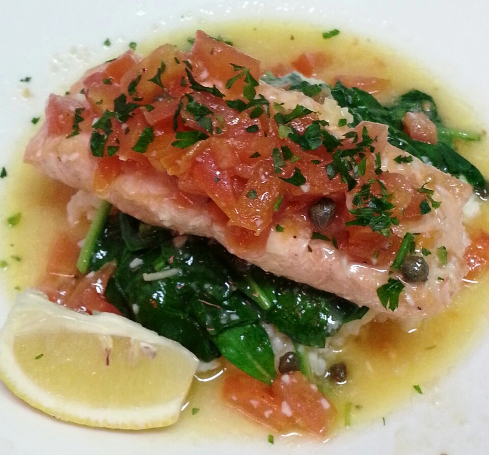 Order Baked Wild Salmon food online from Dominic's Ristorante Italiano store, Cypress on bringmethat.com