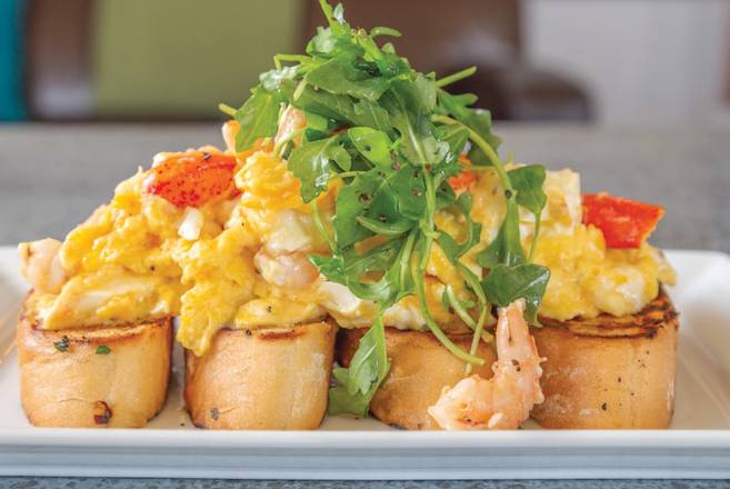 Order Lobster & Egg Bruschetta - available Sat until 3pm food online from Pinstripes store, South Barrington on bringmethat.com