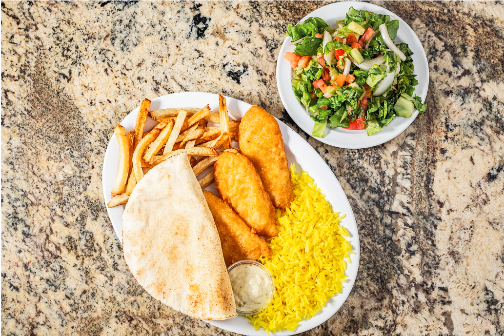 Order 25. Fish & Chips Plate food online from Mr. Kabob Fresh Mediterranean Grill store, Temecula on bringmethat.com