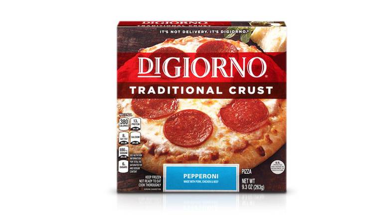 Order DIGIORNO Small Pepperoni Traditional Crust Frozen Pizza food online from Route 7 Food Mart store, Norwalk on bringmethat.com