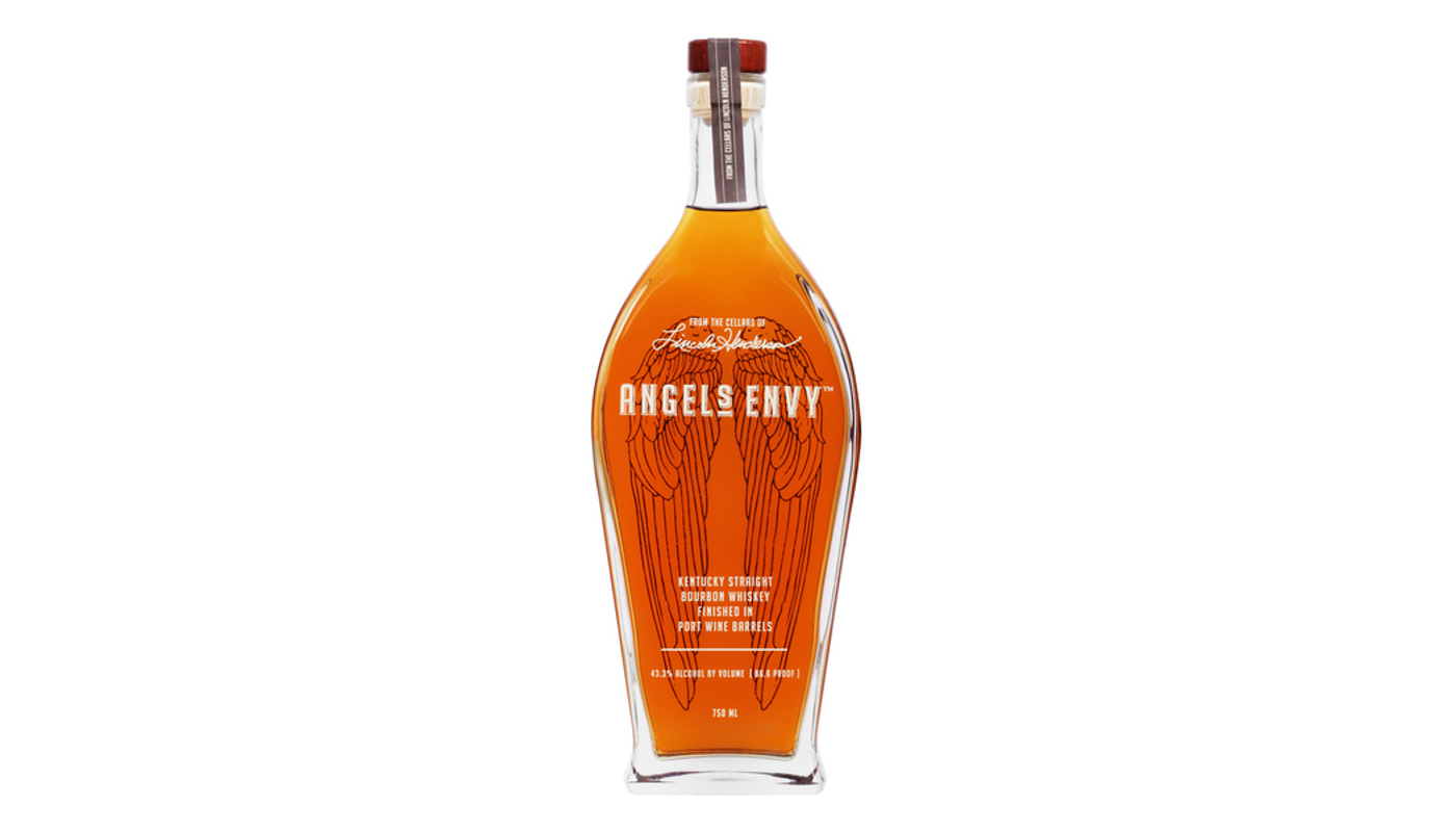 Order Angels Envy Kentucky Straight Bourbon Whiskey Finished in Port Wine Barrels 750mL food online from Spikes Bottle Shop store, Chico on bringmethat.com