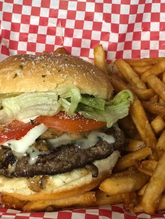 Order Swiss Mushroom Burger food online from The Pizza Cutters store, Syracuse on bringmethat.com