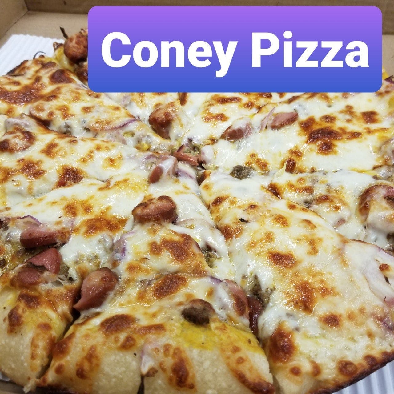 Order Coney Dog Pizza - Small food online from Marino's Pizza store, Jackson on bringmethat.com