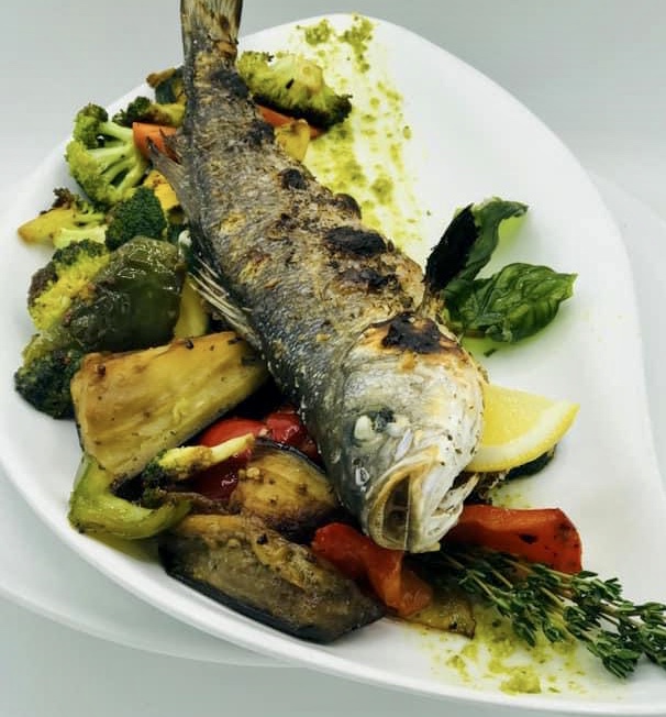 Order Whole grilled Branzino Fish food online from Cafe Gourmand store, Staten Island on bringmethat.com