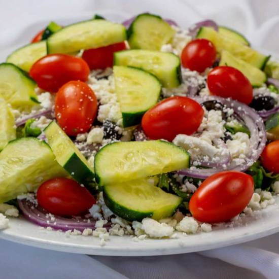 Order Greek Salad food online from Papa pilo's pizza store, Anaheim on bringmethat.com