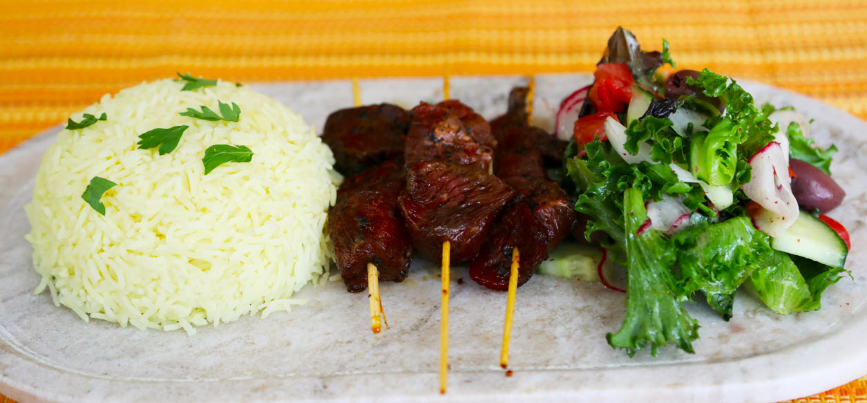 Order Pomegranate Beef Skewers food online from Dates & Olives store, Natick on bringmethat.com