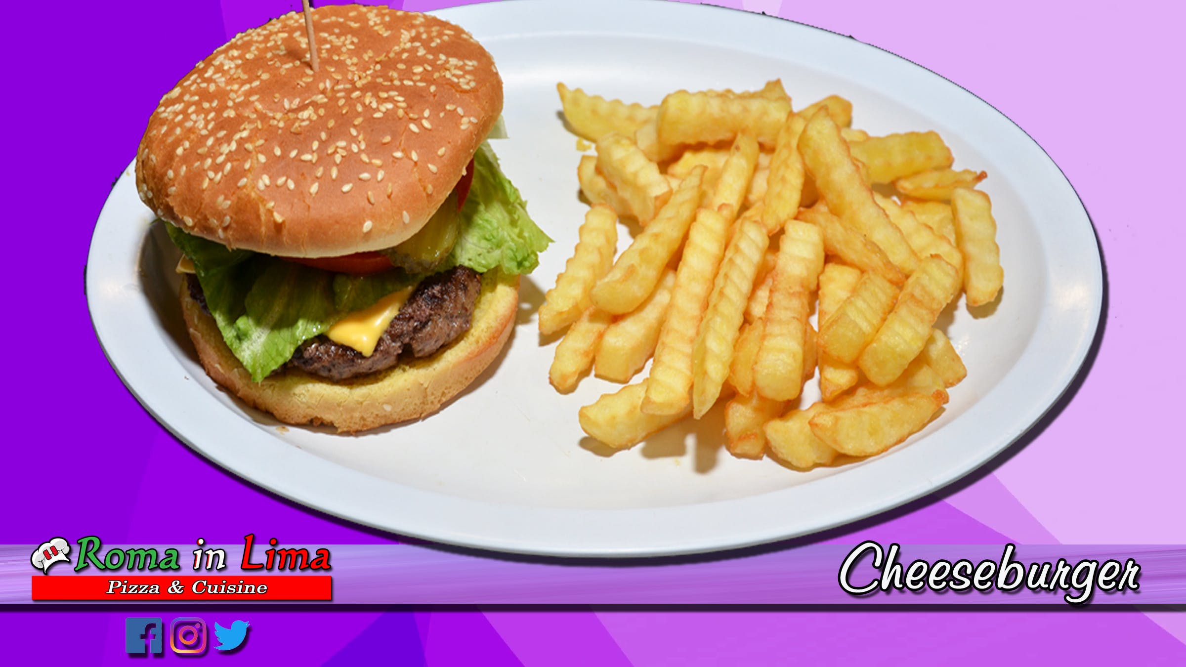 Order Cheeseburger with Fries - Burger food online from Roma In Lima Pizza & Cuisine store, Immokalee on bringmethat.com