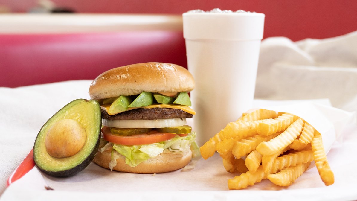 Order 10. Avocado Burger Combo food online from Fancy Burger store, Fresno on bringmethat.com