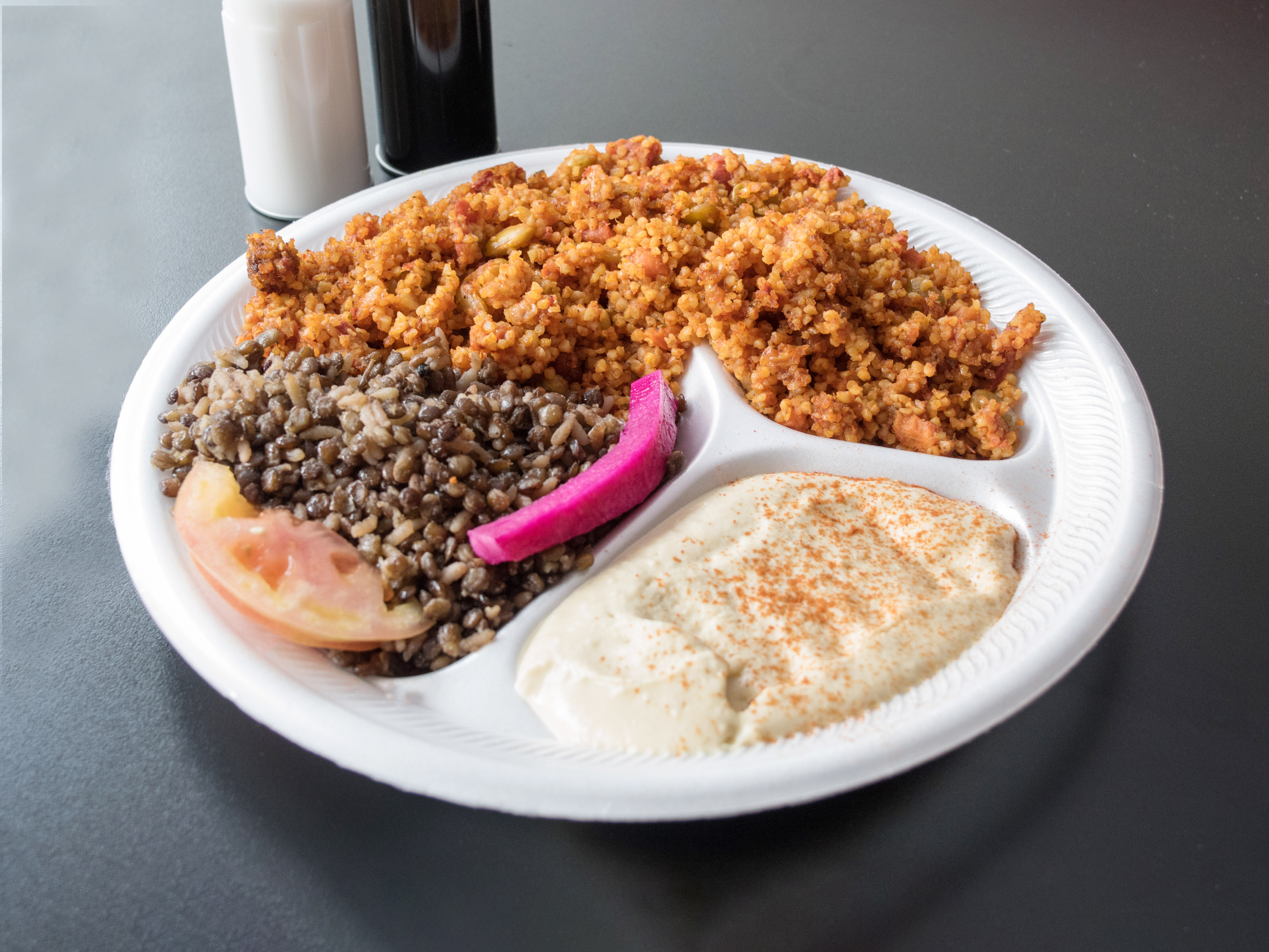Order Mujadara Lunch Plate food online from Sahara's Delight store, Lansing on bringmethat.com