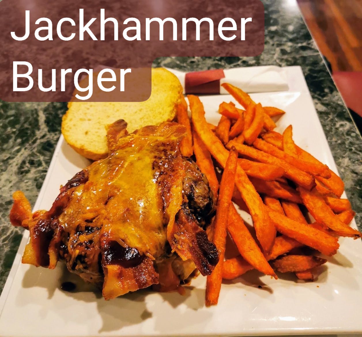 Order Jackhammer Burger - Burger food online from Angelos Restaurant & Pizza store, Spring Valley on bringmethat.com