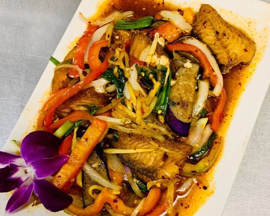 Order Red Curry Snapper* food online from Orchid Thai Restaurant & Bar store, Sacramento on bringmethat.com