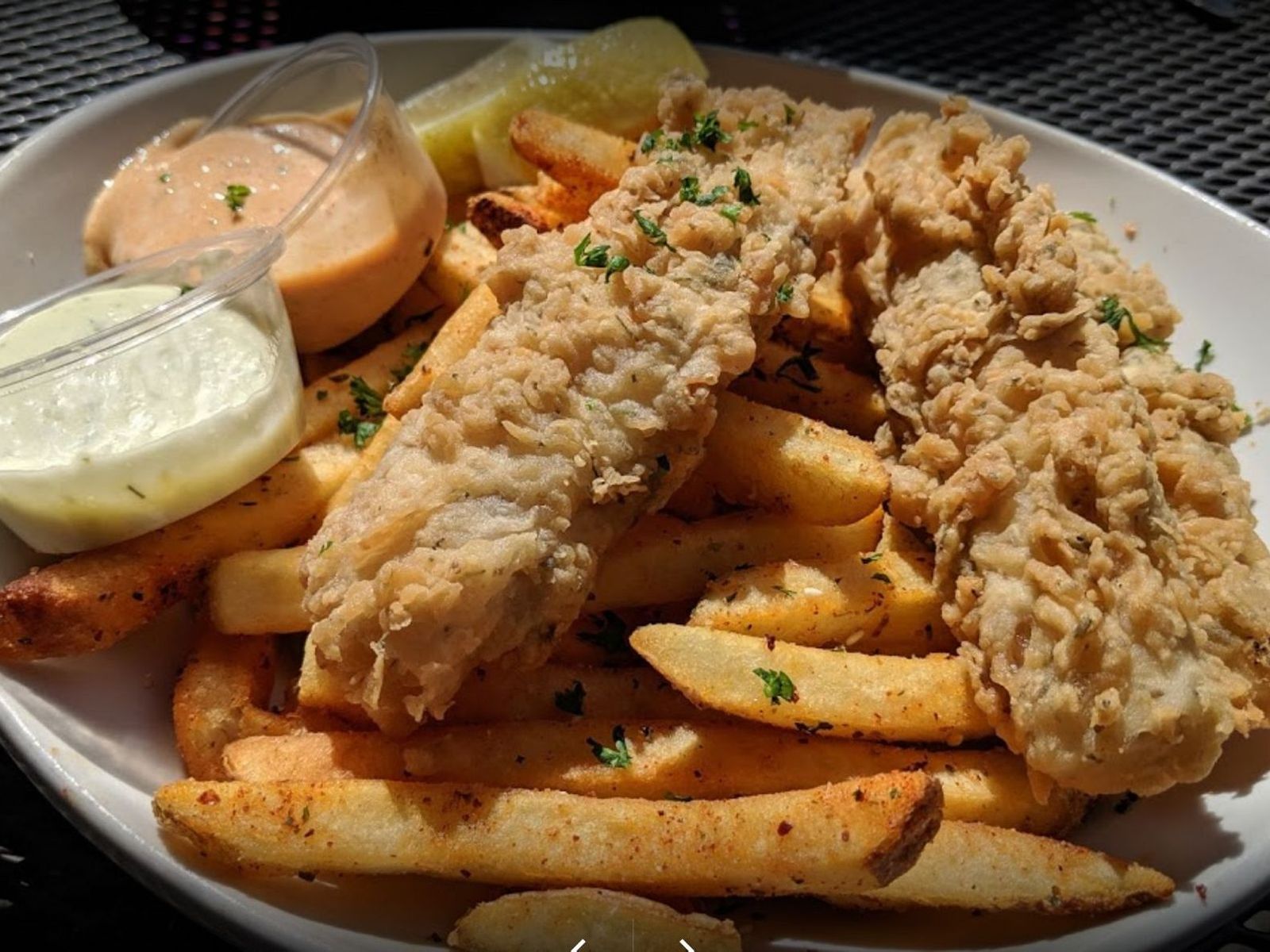 Order Mahi Fish And Chips food online from Artemis Mediterranean Grill store, Bee Cave on bringmethat.com