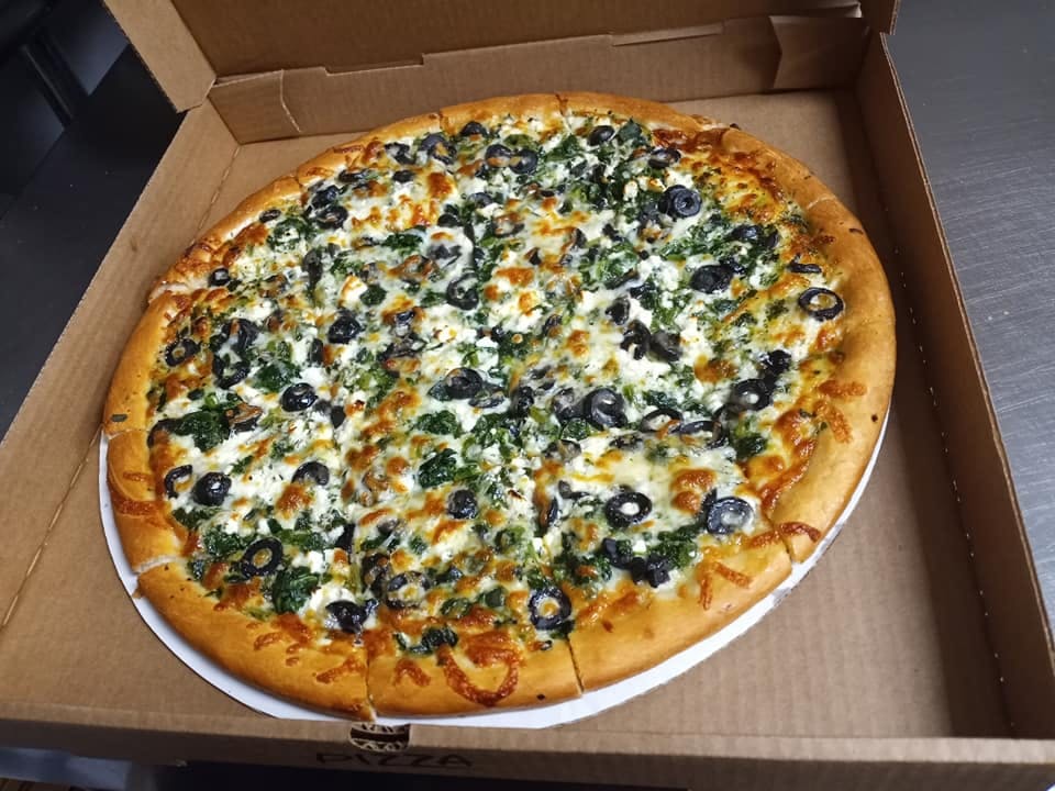 Order Mediterranean White Pizza - Small food online from Dmarie Pizza store, Plainville on bringmethat.com