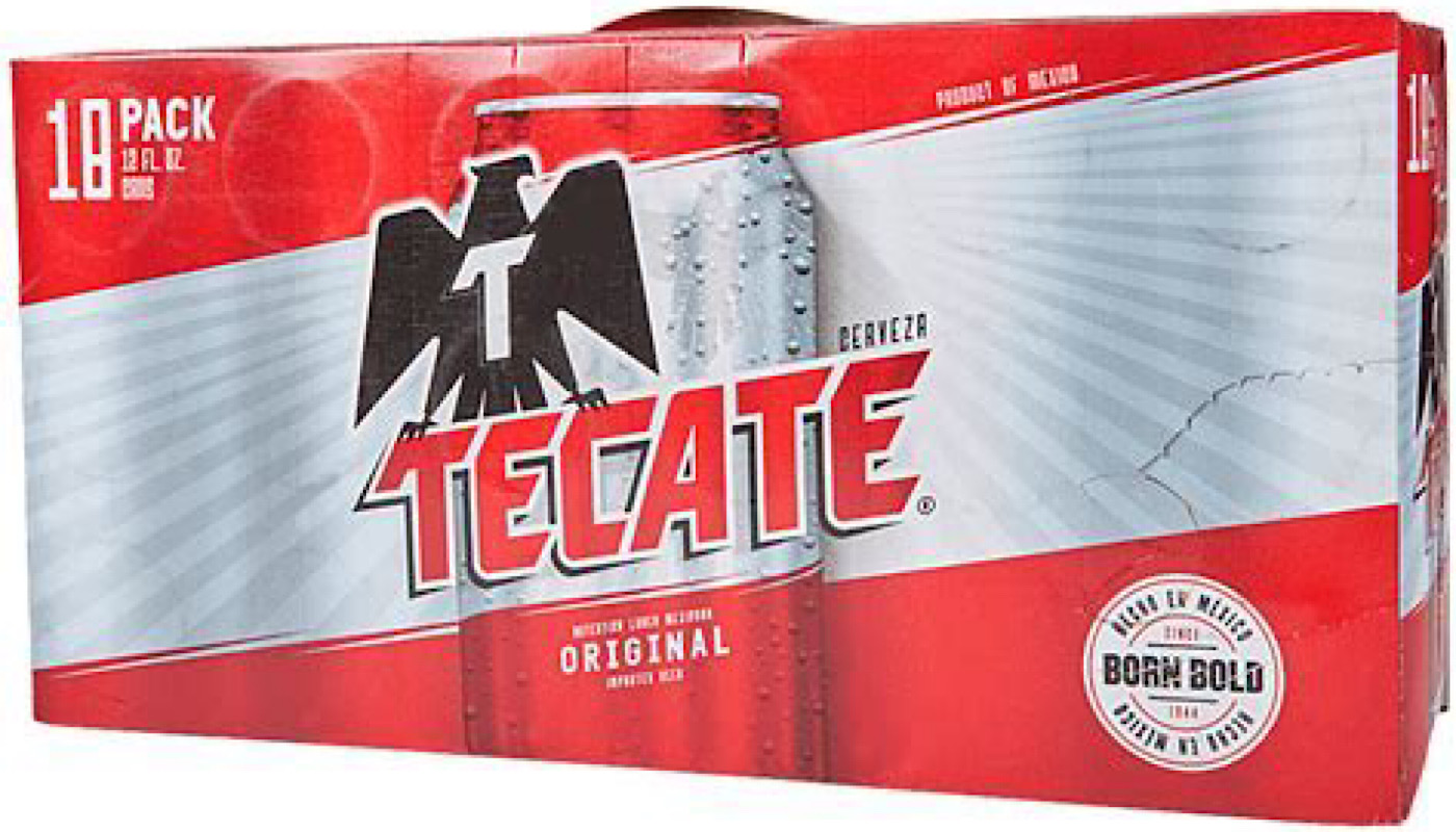 Order Tecate, 18 Pack Can food online from K-Town Beer & Wine Food Mart store, Los Angeles on bringmethat.com