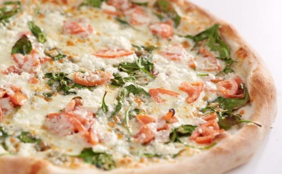 Order Spinach Tomato Feta Pizza - Large 16" food online from Sal Pizza store, Laconia on bringmethat.com