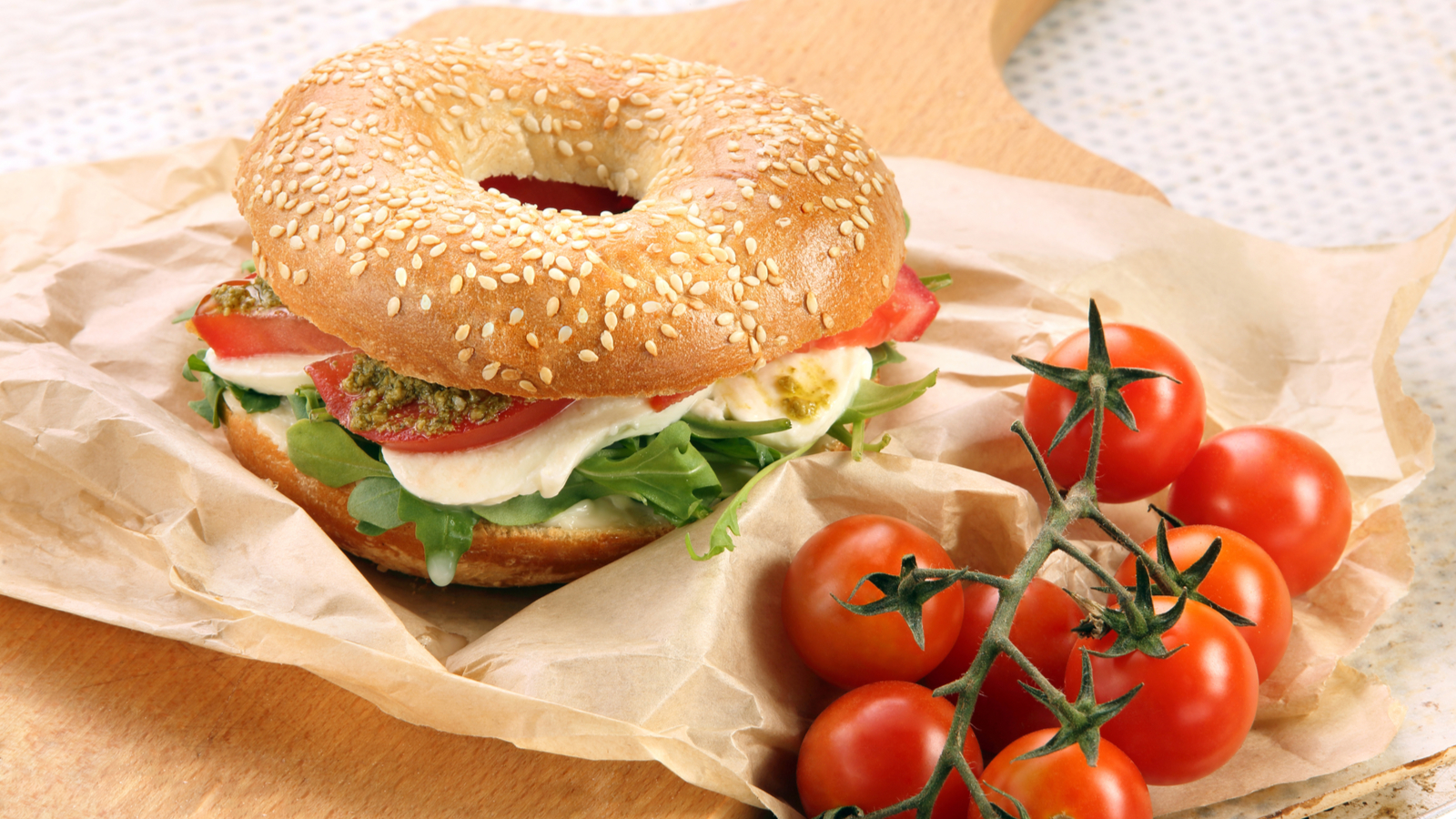 Order Bagel with Tomato and Pesto food online from The Breakfast Dream store, San Diego on bringmethat.com